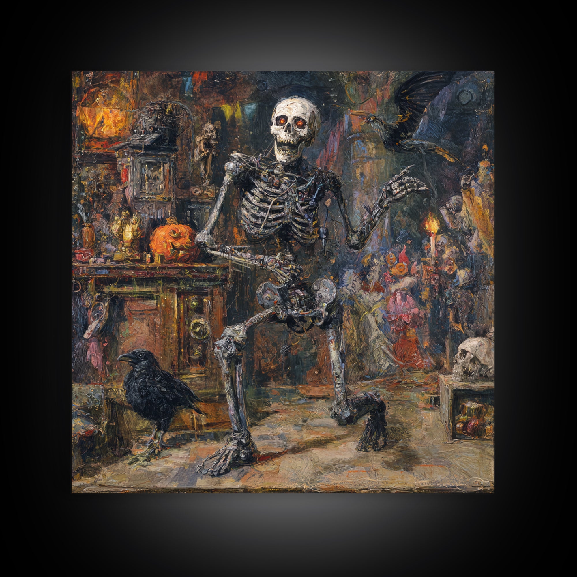 The Biomechanical Skeleton, Grotesque Carnival Art, Square Wall Art, Dark Halloween Decor, Canvas Print, Halloween Wall Art