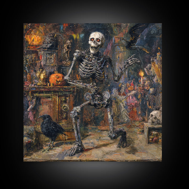 The Biomechanical Skeleton, Grotesque Carnival Art, Square Wall Art, Dark Halloween Decor, Canvas Print, Halloween Wall Art
