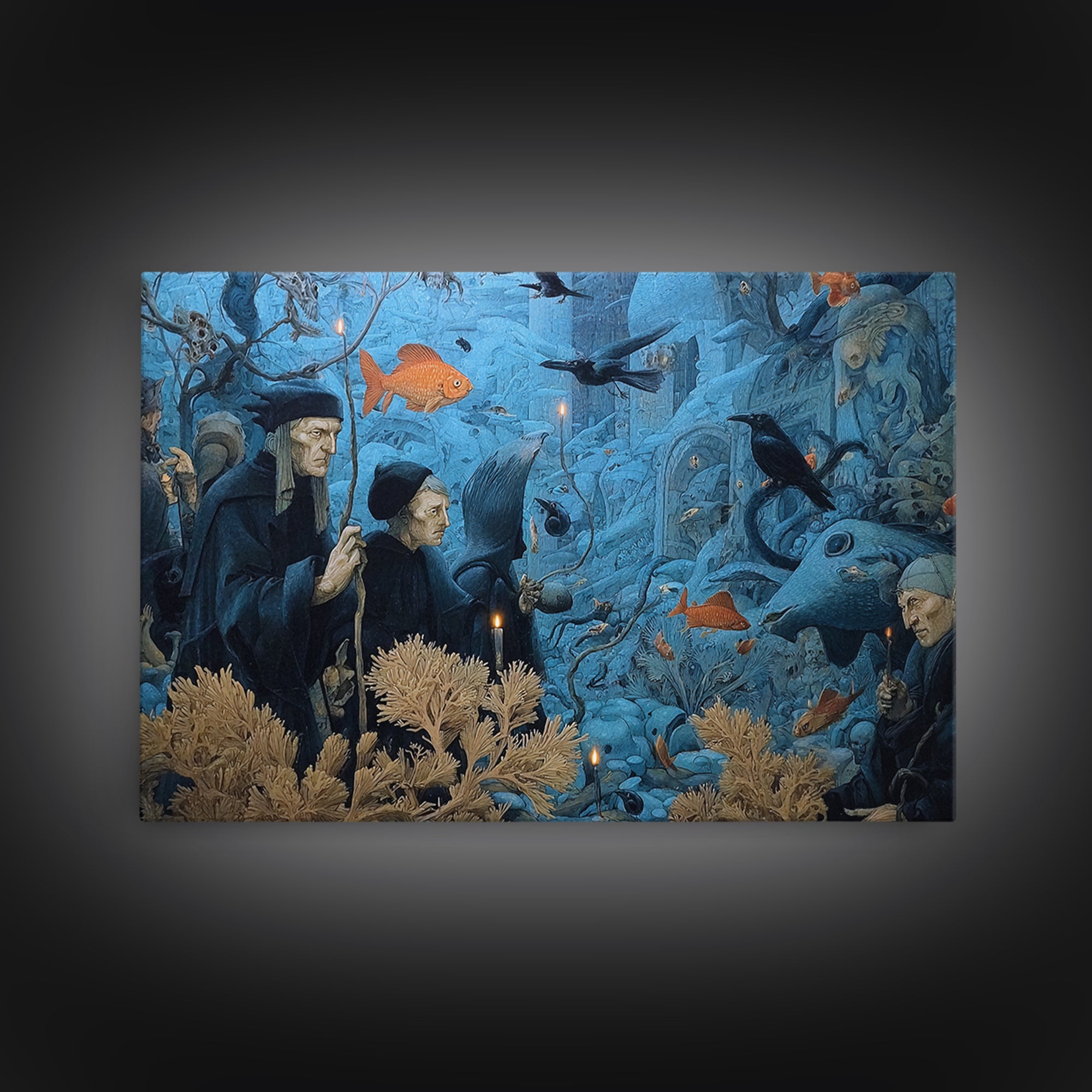 The Underwater Graveyard, Medieval Grotesque Art, Landscape Wall Art, Dark Halloween Decor, Framed Canvas Print, Halloween Wall Art