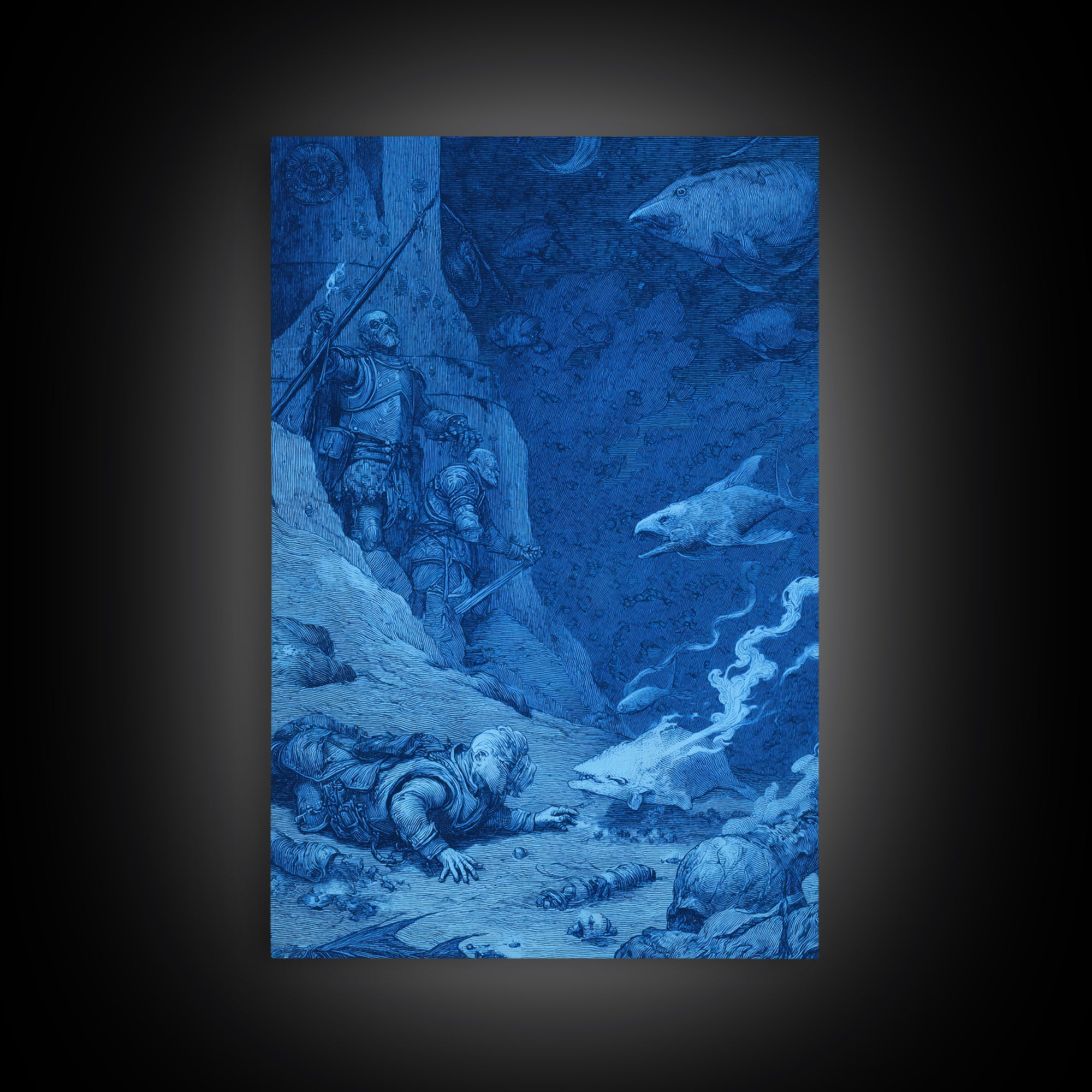 The Underwater Graveyard, Renaissance Engraving Art, Vertical Wall Art, Dark Halloween Decor, Canvas Print, Halloween Wall Art