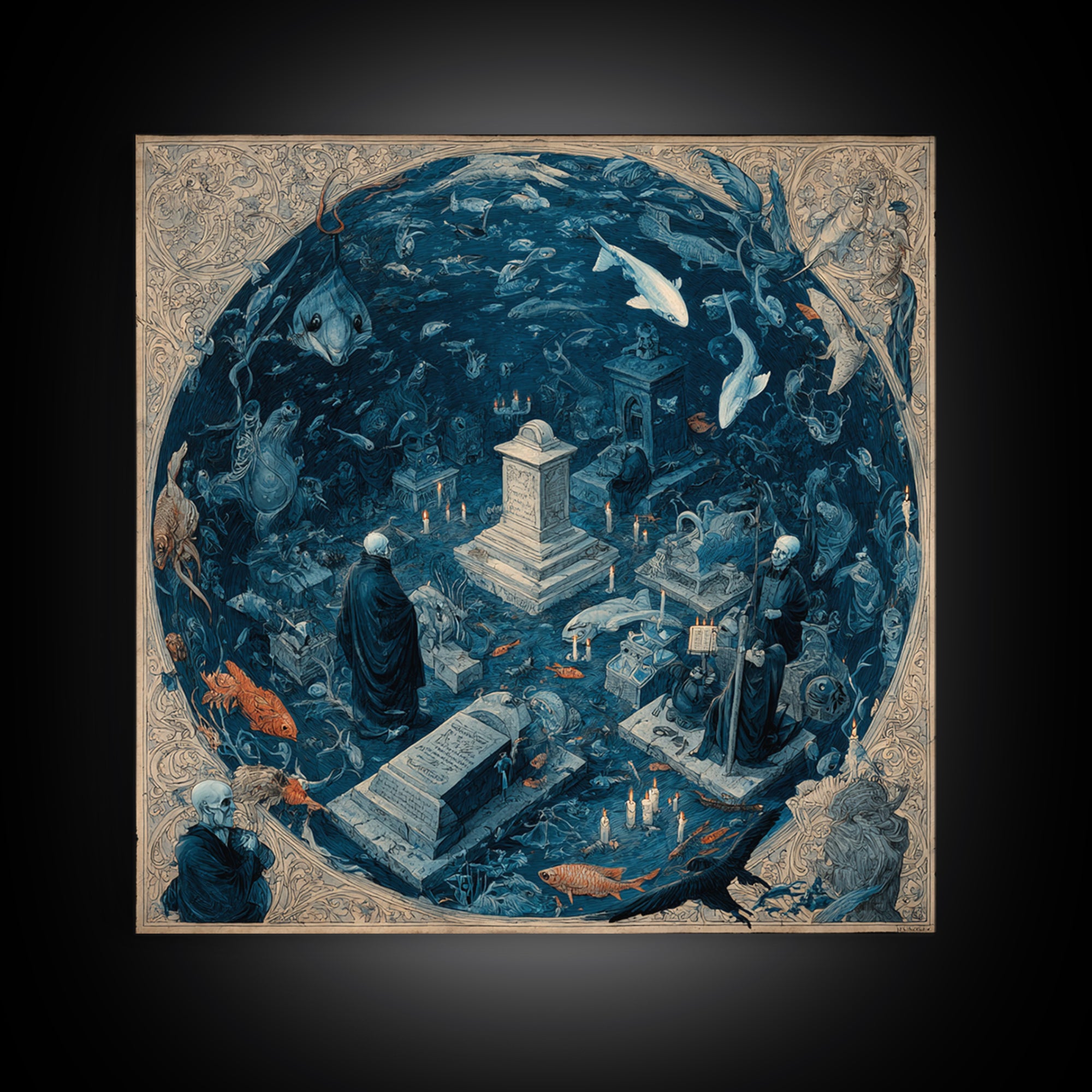The Underwater Graveyard, Danse Macabre Art, Square Wall Art, Dark Fantasy Wall Art, Canvas Print, Halloween Wall Art