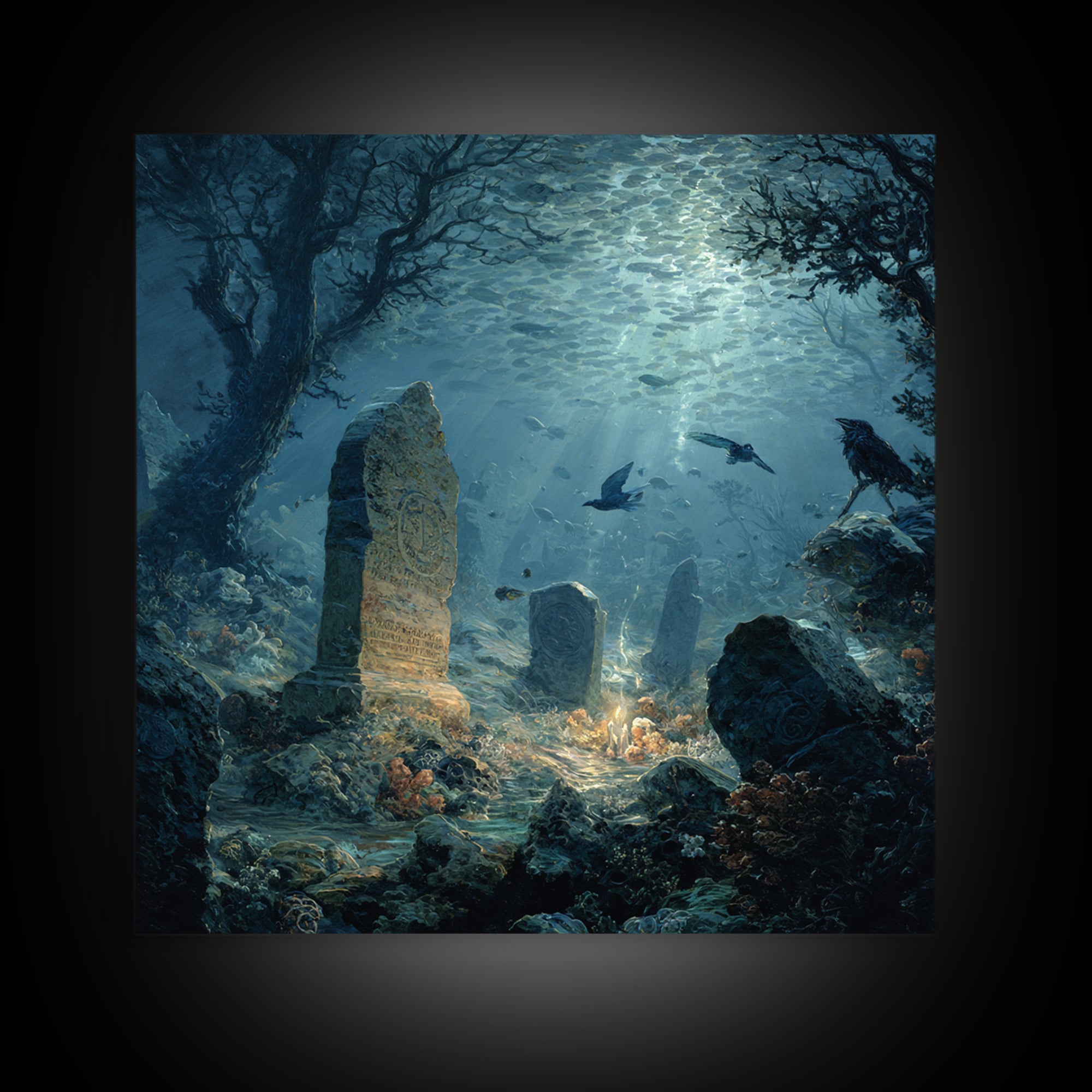The Underwater Graveyard, Baroque Witchcraft Art, Square Wall Art, Gothic Horror Wall Art, Canvas Print, Halloween Wall Art