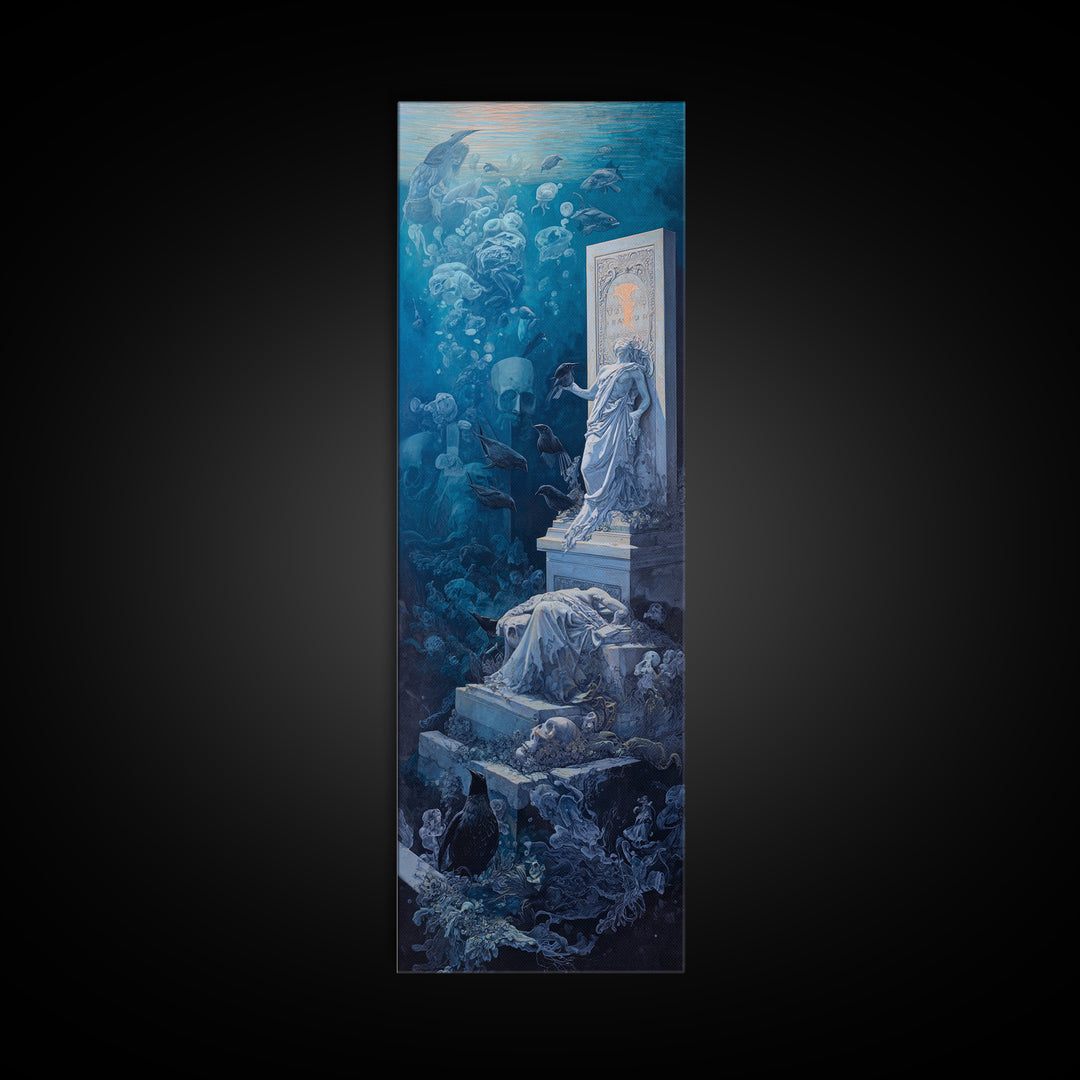 The Underwater Graveyard, Gothic Nightmare Art, Tall Narrow Wall Art, Gothic Horror Wall Art, Canvas Print, Halloween Wall Art