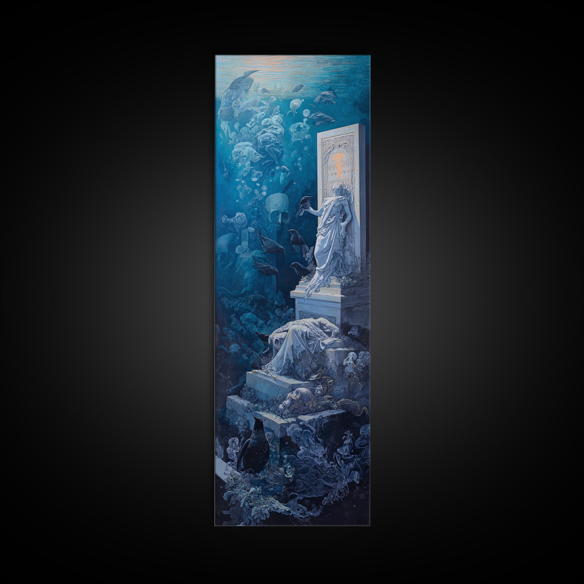 The Underwater Graveyard, Gothic Nightmare Art, Tall Narrow Wall Art, Gothic Horror Wall Art, Canvas Print, Halloween Wall Art