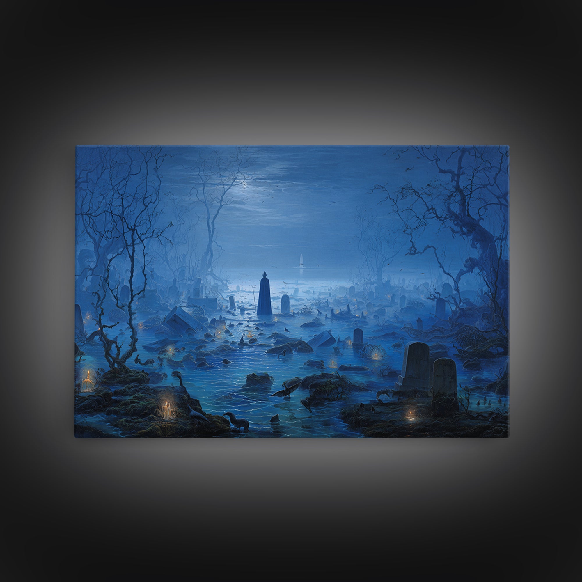 The Underwater Graveyard, Romantic Gothic Landscape, Landscape Wall Art, Dark Halloween Decor, Framed Canvas Print
