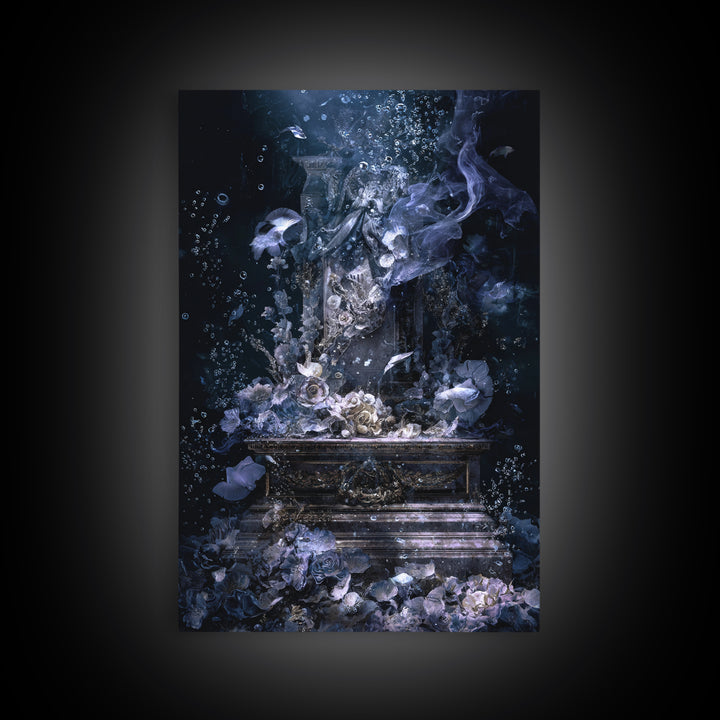 The Underwater Graveyard, Ornate Symbolist Art, Vertical Wall Art, Dark Fantasy Wall Art, Framed Canvas Print, Halloween Wall Art