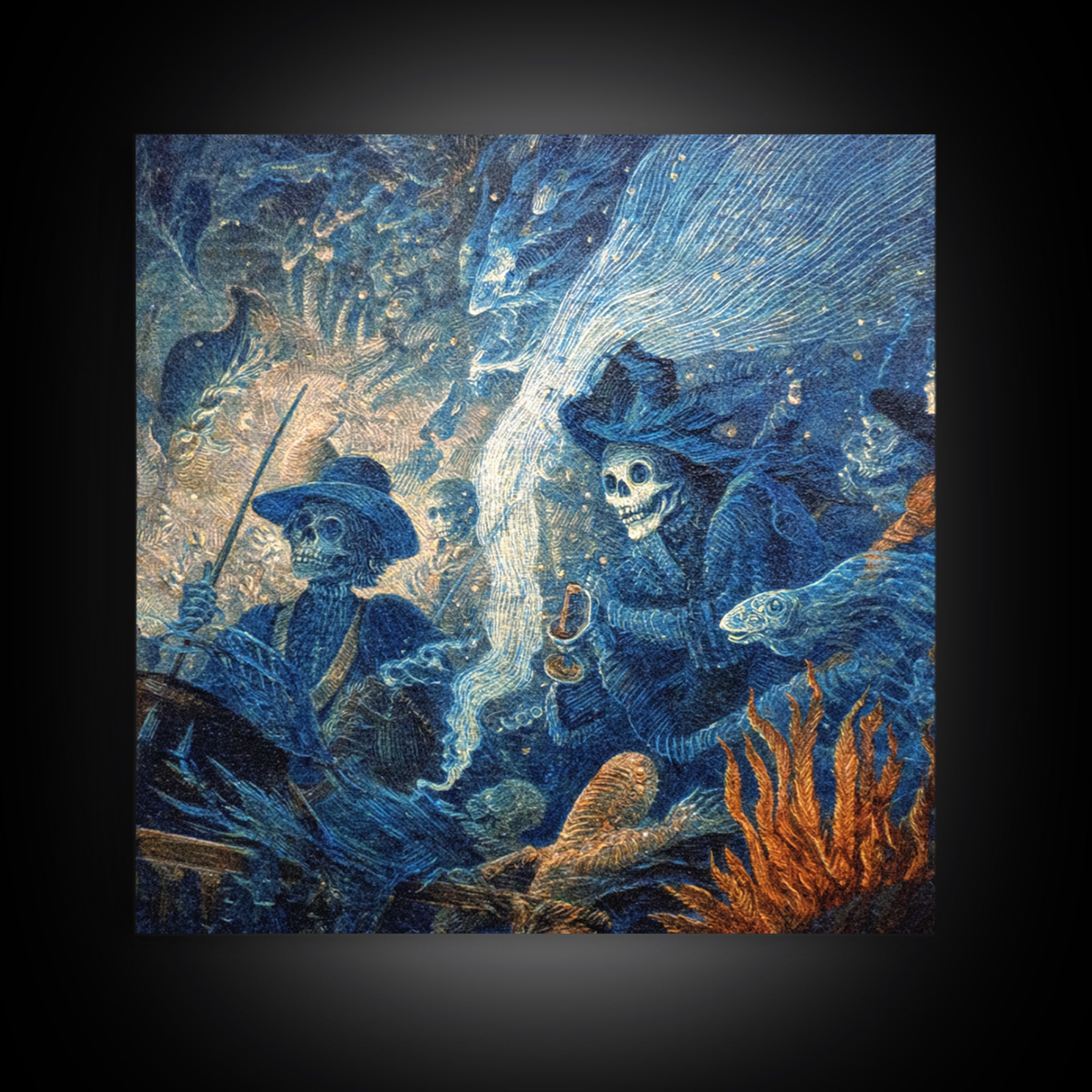 The Underwater Graveyard, Grotesque Carnival Art, Square Wall Art, Dark Halloween Decor, Framed Canvas Print, Halloween Wall Art