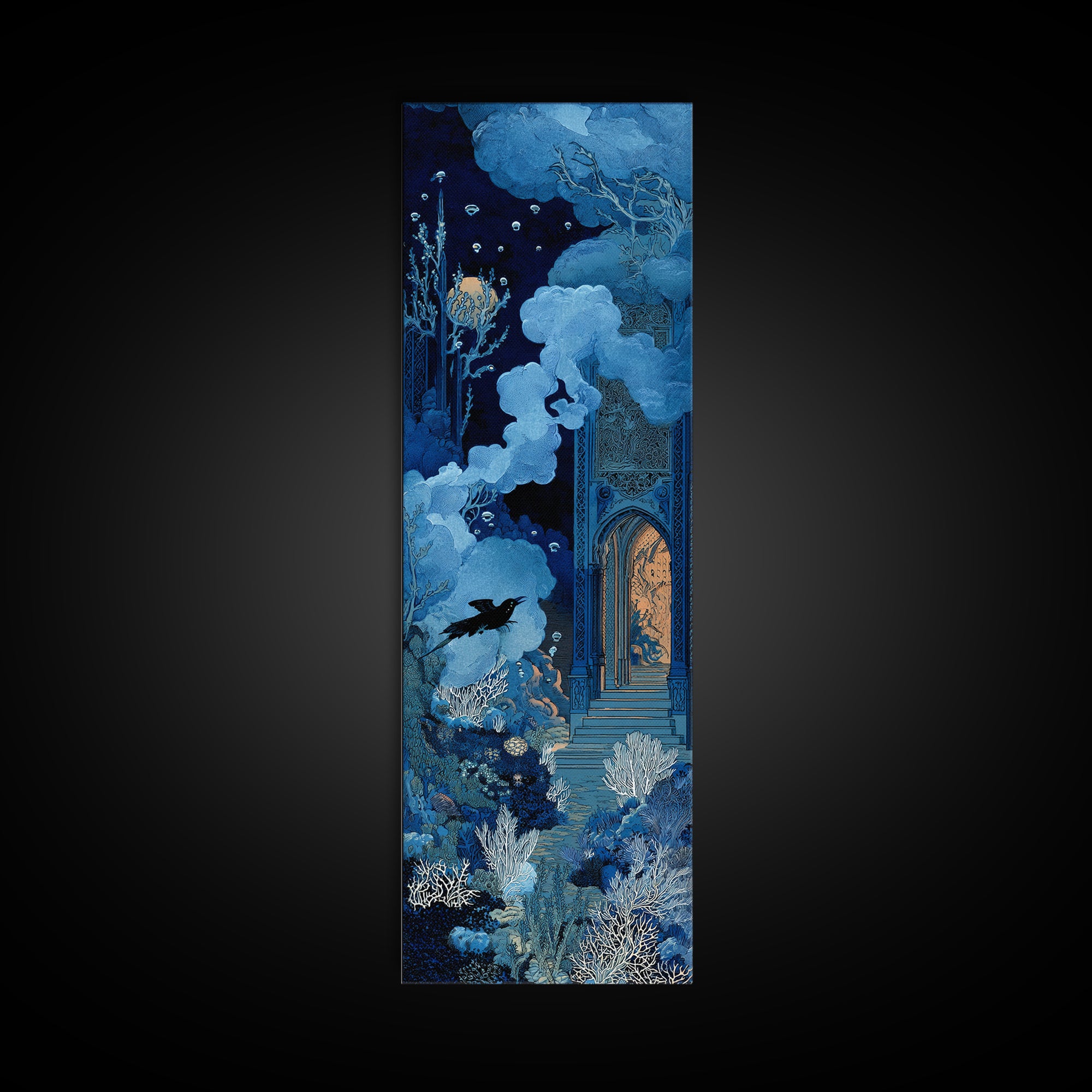 The Underwater Graveyard, Stained Glass Gothic Art, Tall Narrow Wall Art, Dark Halloween Decor, Canvas Print, Halloween Wall Art
