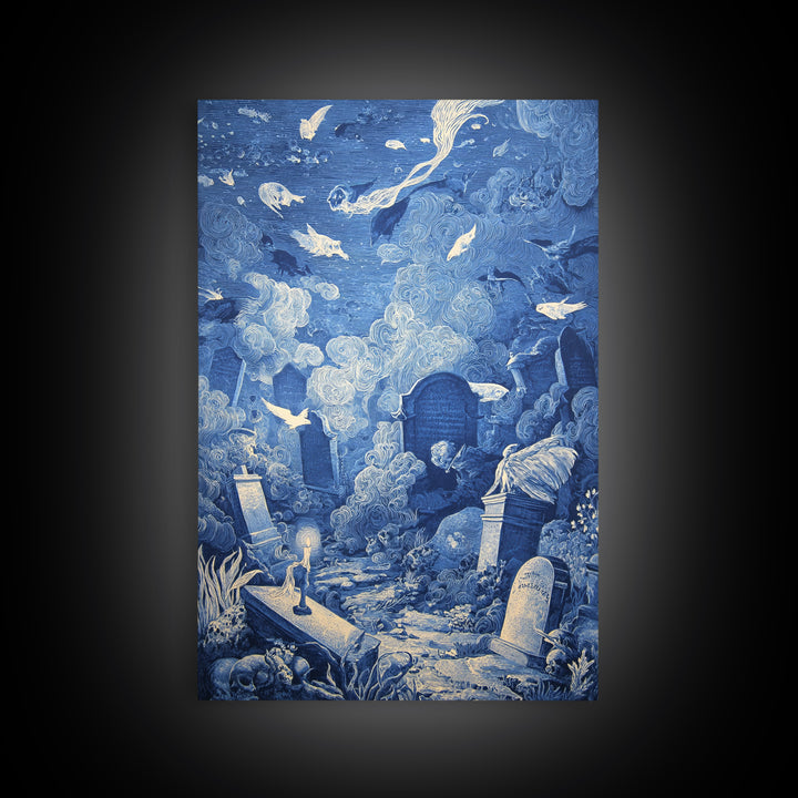 The Underwater Graveyard, Victorian Macabre Art, Vertical Wall Art, Dark Fantasy Wall Art, Framed Canvas Print, Halloween Wall Art