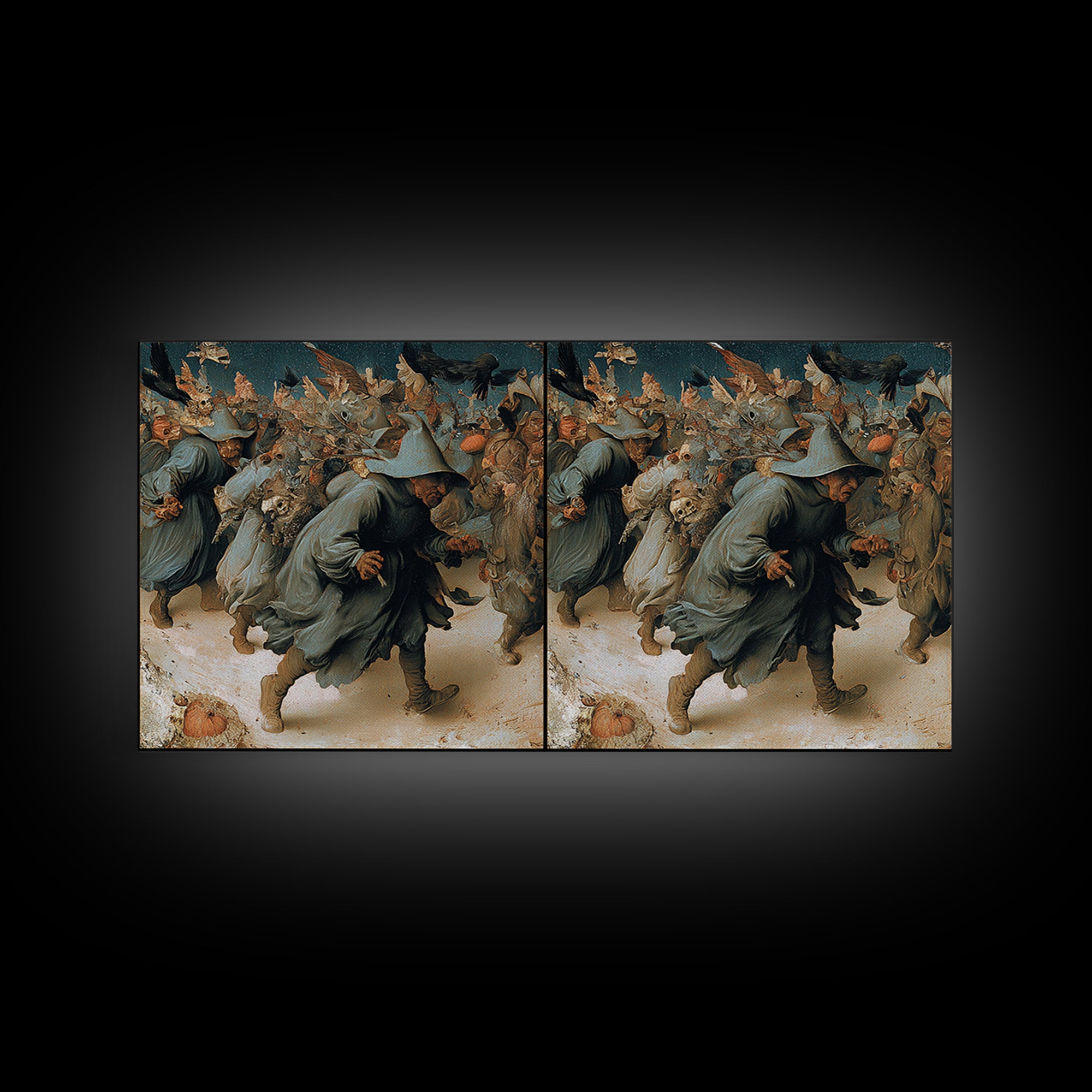 Desert Halloween, Northern Renaissance Horror, Wide Panoramic Art, Macabre Wall Art, Framed Canvas Print, Halloween Wall Art