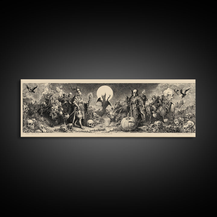 Desert Halloween, Renaissance Engraving Art, Extra Wide Wall Art, Macabre Wall Art, Framed Canvas Print, Halloween Wall Art