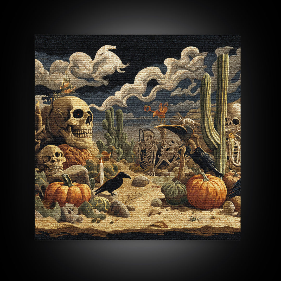 Desert Halloween, Danse Macabre Art, Square Wall Art, Dark Halloween Decor, Framed Canvas Print, Halloween Wall Art