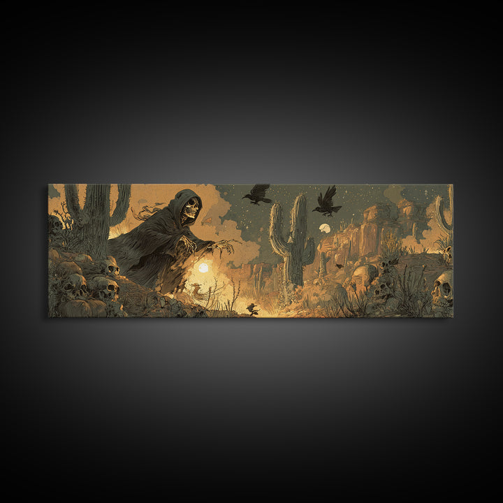 Desert Halloween, Dark Romantic Horror Art, Extra Wide Wall Art, Gothic Horror Wall Art, Canvas Print, Halloween Wall Art