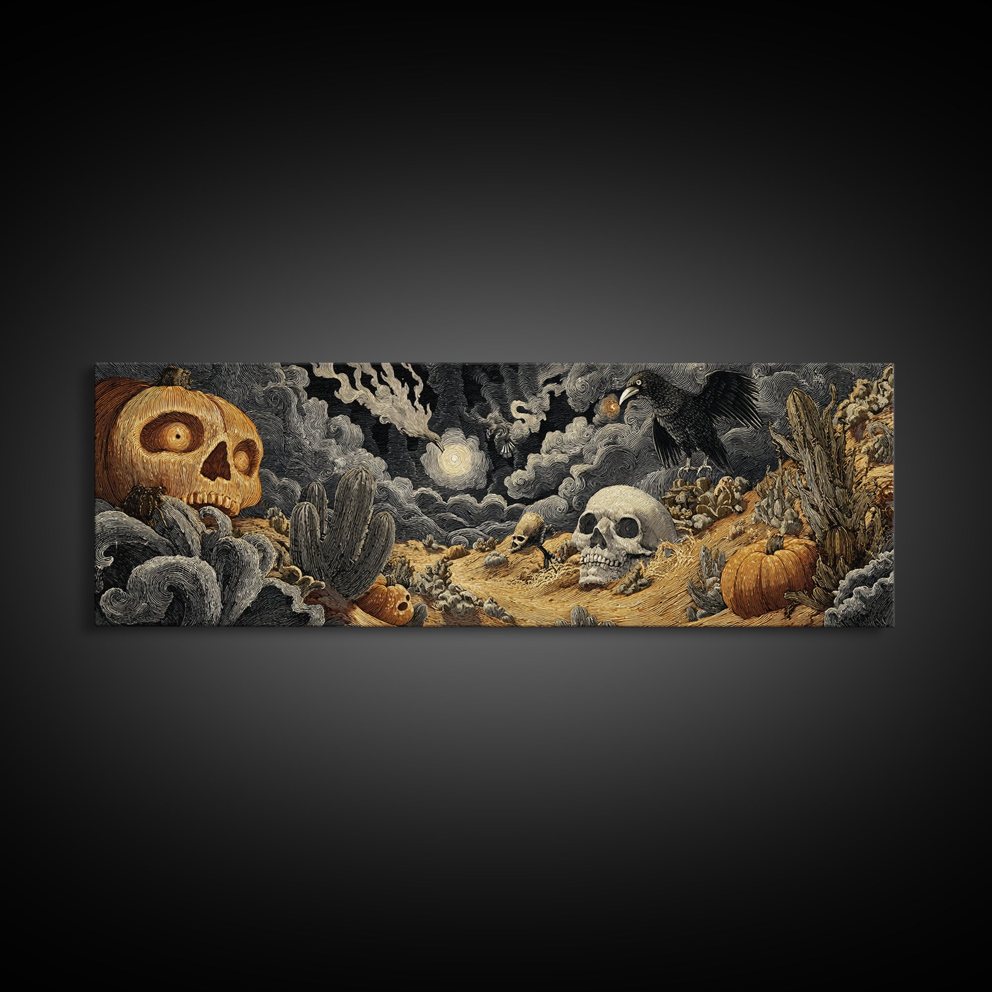 Desert Halloween, Visionary Gothic Art, Extra Wide Wall Art, Gothic Horror Wall Art, Canvas Print, Halloween Wall Art