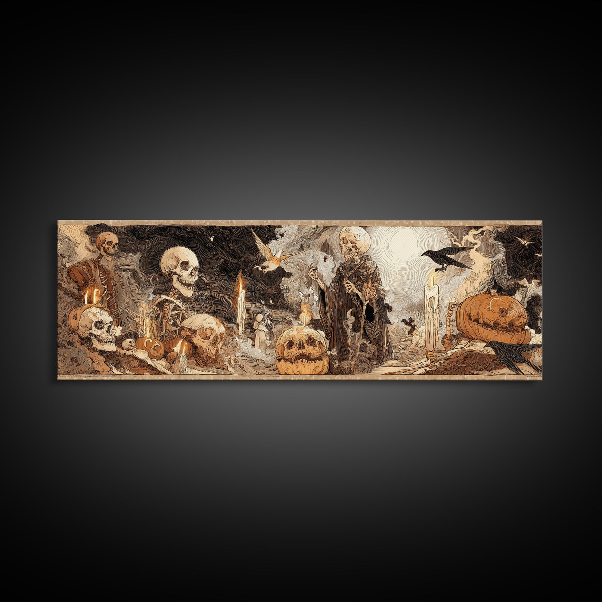 Desert Halloween, Decadent Gothic Art, Extra Wide Wall Art, Dark Halloween Decor, Canvas Print, Halloween Wall Art, Spooky Wall Decor