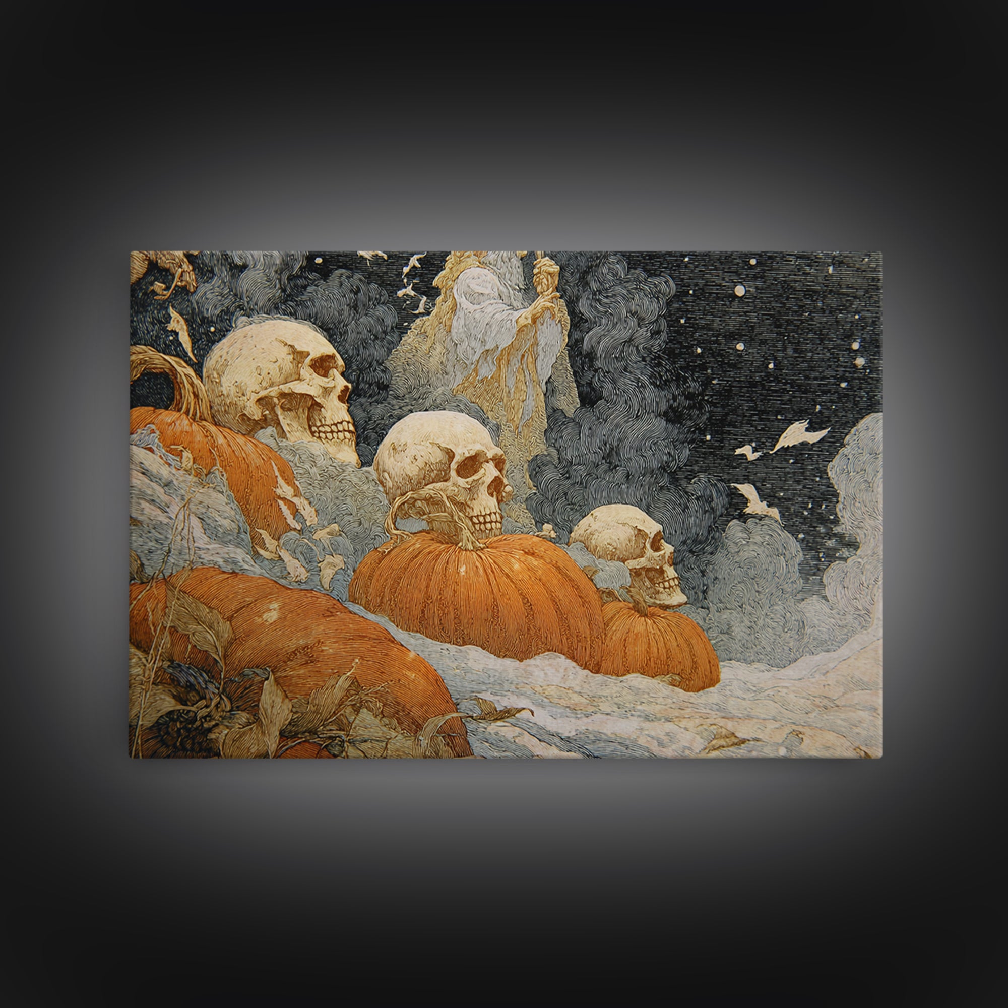 Desert Halloween, Symbolist Death Art, Landscape Wall Art, Macabre Wall Art, Framed Canvas Print, Halloween Wall Art