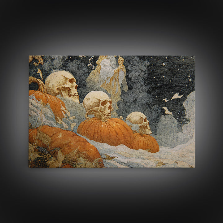 Desert Halloween, Symbolist Death Art, Landscape Wall Art, Macabre Wall Art, Framed Canvas Print, Halloween Wall Art