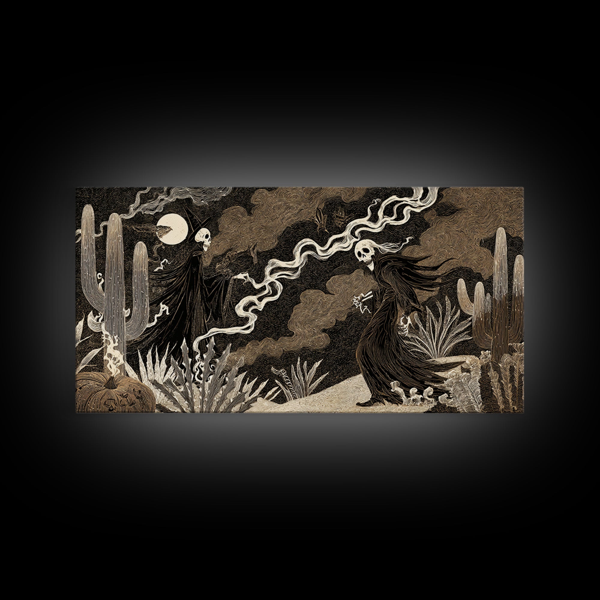 Desert Halloween, Expressionist Nightmare Art, Wide Panoramic Art, Macabre Wall Art, Canvas Print, Halloween Wall Art, Halloween Decor