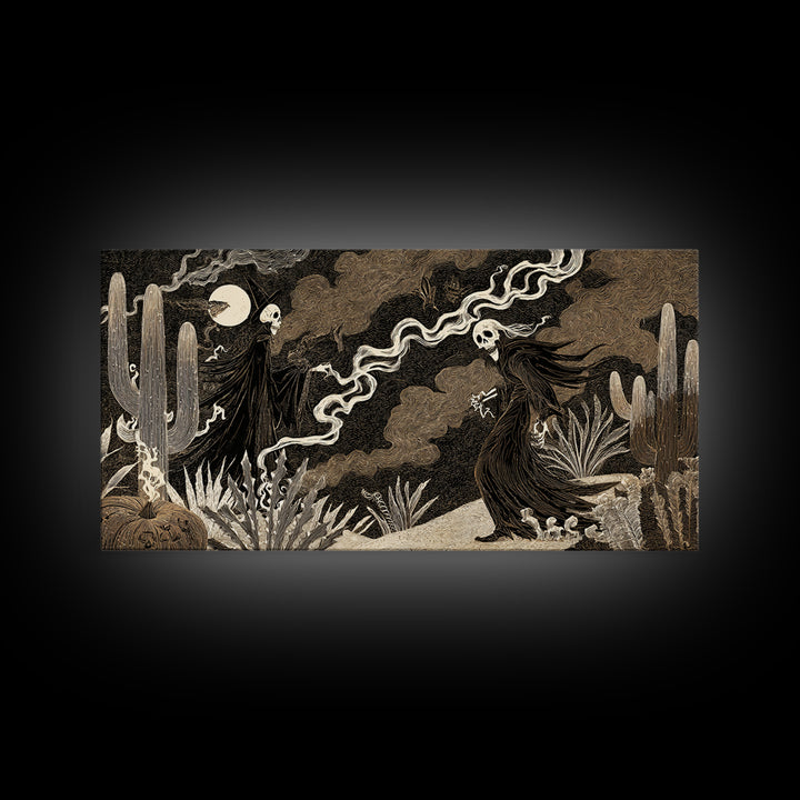 Desert Halloween, Expressionist Nightmare Art, Wide Panoramic Art, Macabre Wall Art, Canvas Print, Halloween Wall Art, Halloween Decor