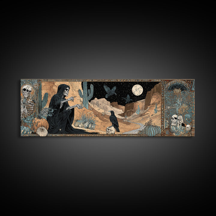 Desert Halloween, Stained Glass Gothic Art, Extra Wide Wall Art, Gothic Horror Wall Art, Canvas Print, Halloween Wall Art