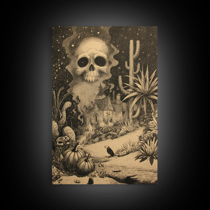 Desert Halloween, Victorian Macabre Art, Vertical Wall Art, Dark Fantasy Wall Art, Canvas Print, Halloween Wall Art, Halloween Decor