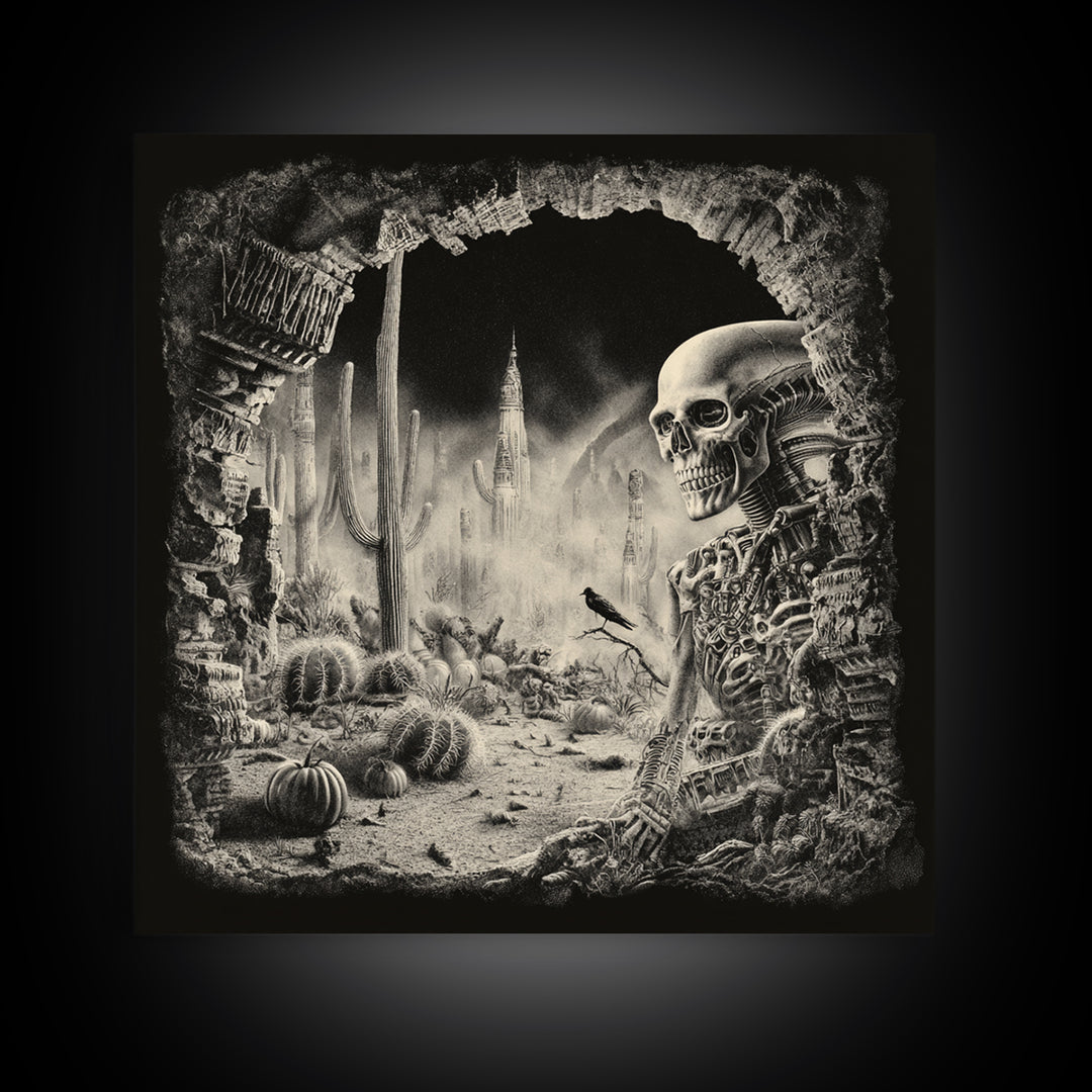 Desert Halloween, Biomechanical Horror Art, Square Wall Art, Dark Halloween Decor, Canvas Print, Halloween Wall Art, Macabre Wall Art