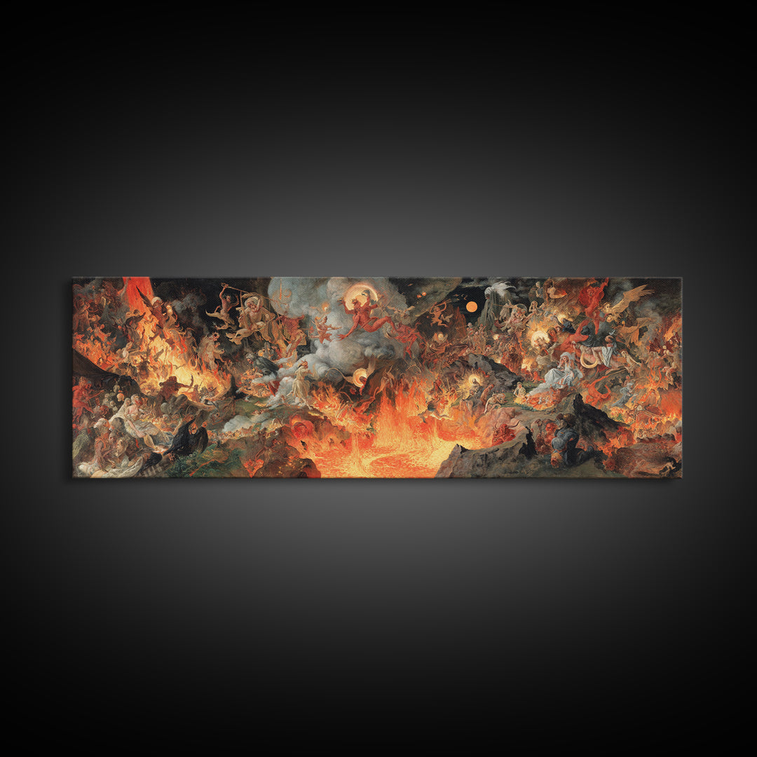 The Volcanic Demon Festival, Dark Renaissance Art, Extra Wide Wall Art, Gothic Horror Wall Art, Canvas Print, Halloween Wall Art