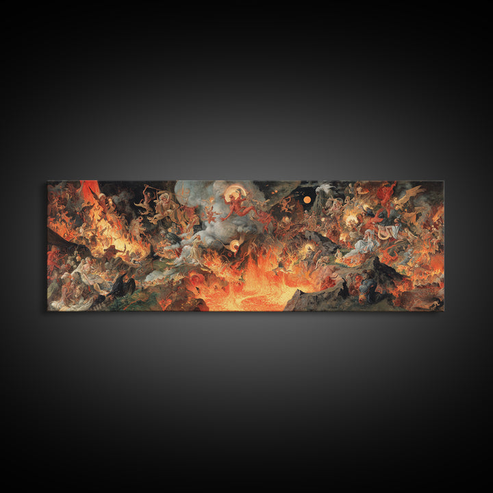 The Volcanic Demon Festival, Dark Renaissance Art, Extra Wide Wall Art, Gothic Horror Wall Art, Canvas Print, Halloween Wall Art
