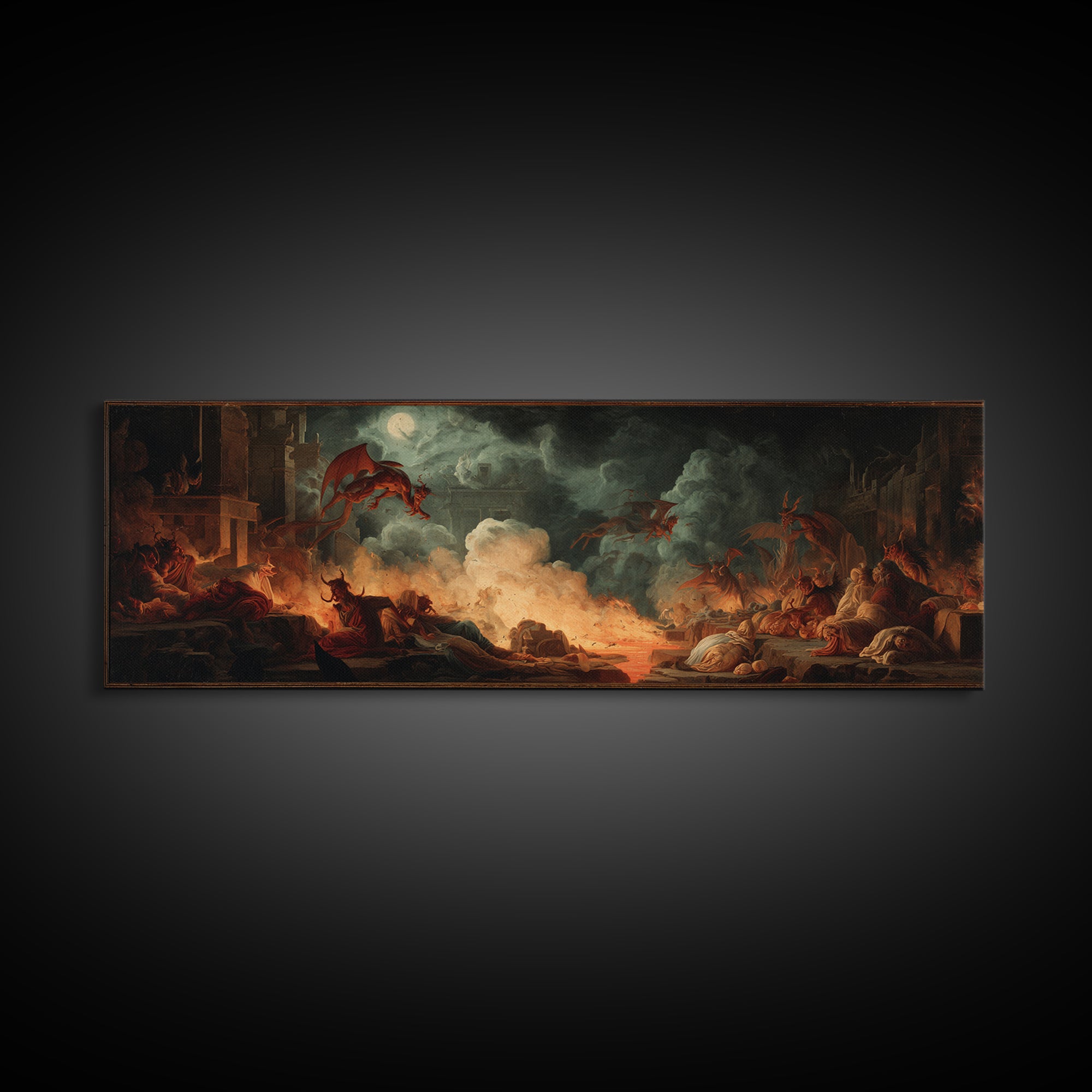 The Volcanic Demon Festival, Gothic Nightmare Art, Extra Wide Wall Art, Dark Fantasy Wall Art, Framed Canvas Print, Halloween Wall Art
