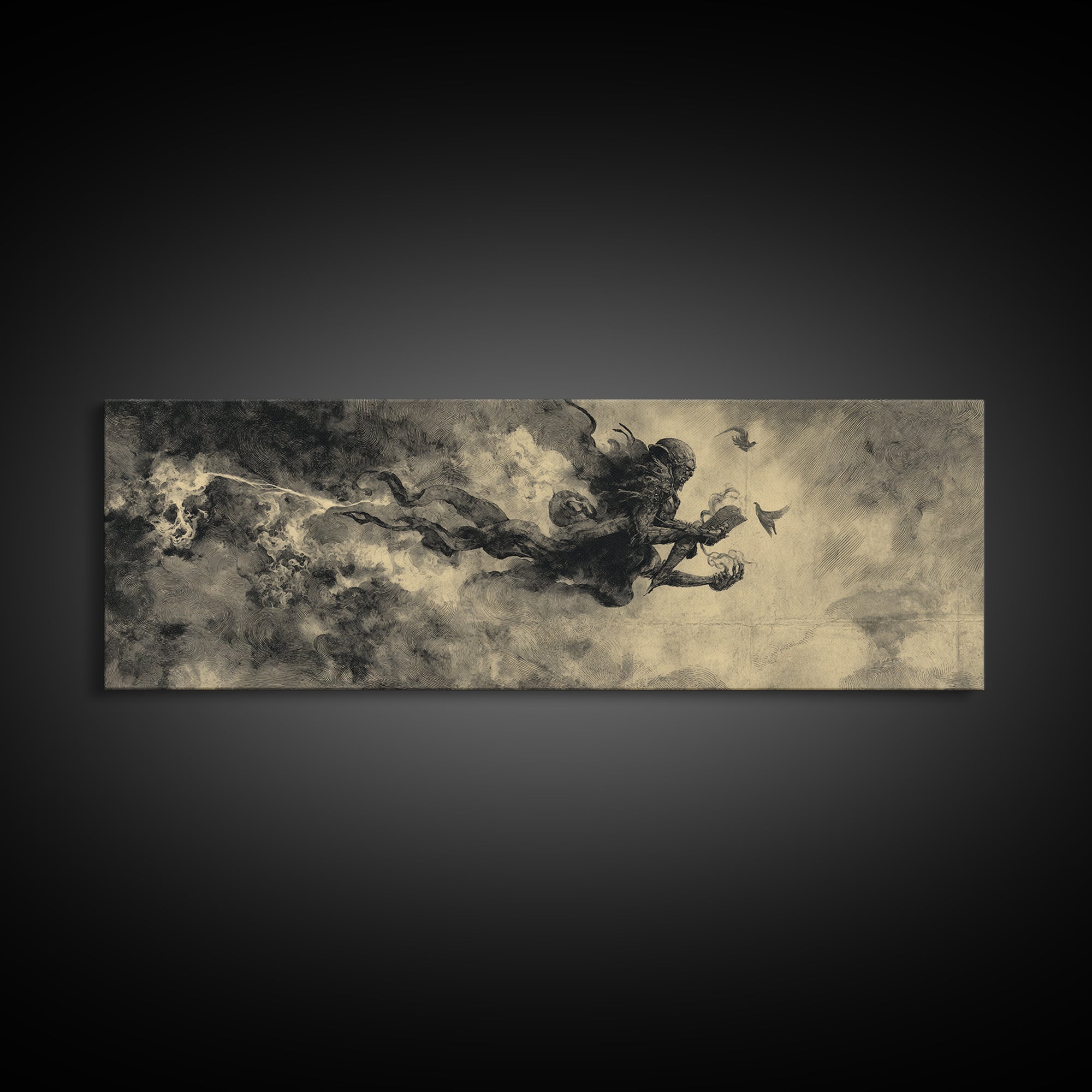The Volcanic Demon Festival, Symbolist Dream Art, Extra Wide Wall Art, Dark Halloween Decor, Canvas Print, Halloween Wall Art