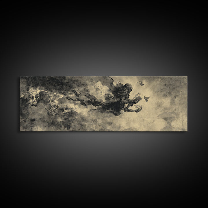 The Volcanic Demon Festival, Symbolist Dream Art, Extra Wide Wall Art, Dark Halloween Decor, Canvas Print, Halloween Wall Art