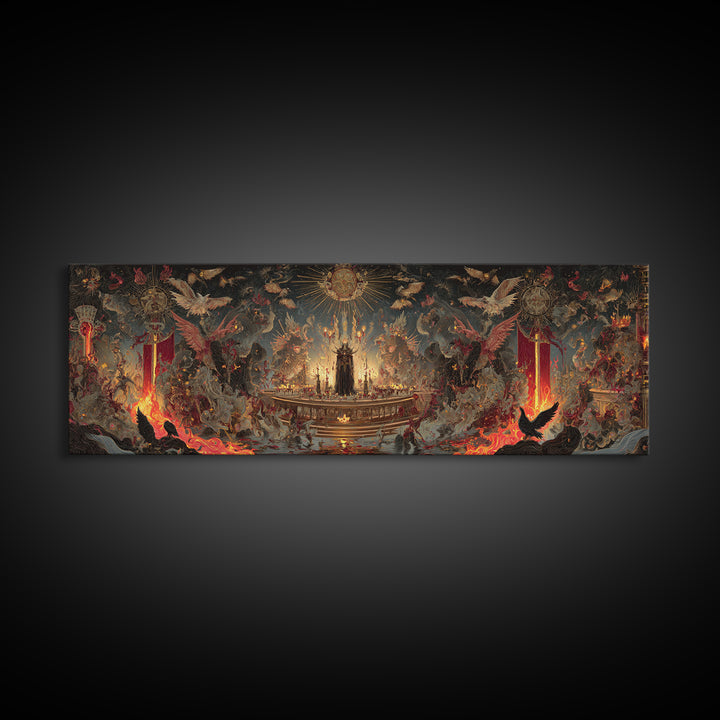 The Volcanic Demon Festival, Ornate Symbolist Art, Extra Wide Wall Art, Dark Halloween Decor, Canvas Print, Halloween Wall Art
