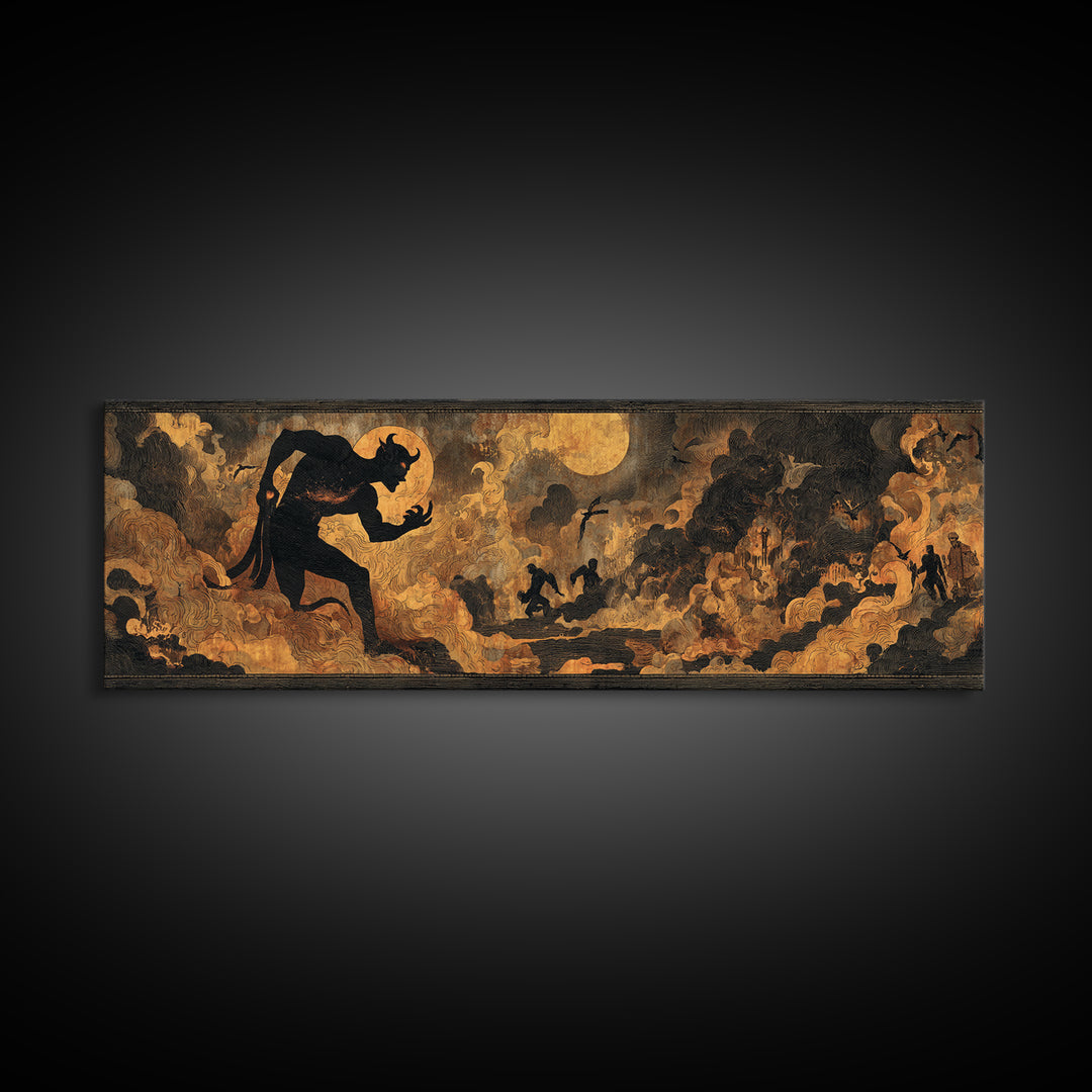The Volcanic Demon Festival, Dark Symbolist Art, Extra Wide Wall Art, Gothic Horror Wall Art, Framed Canvas Print