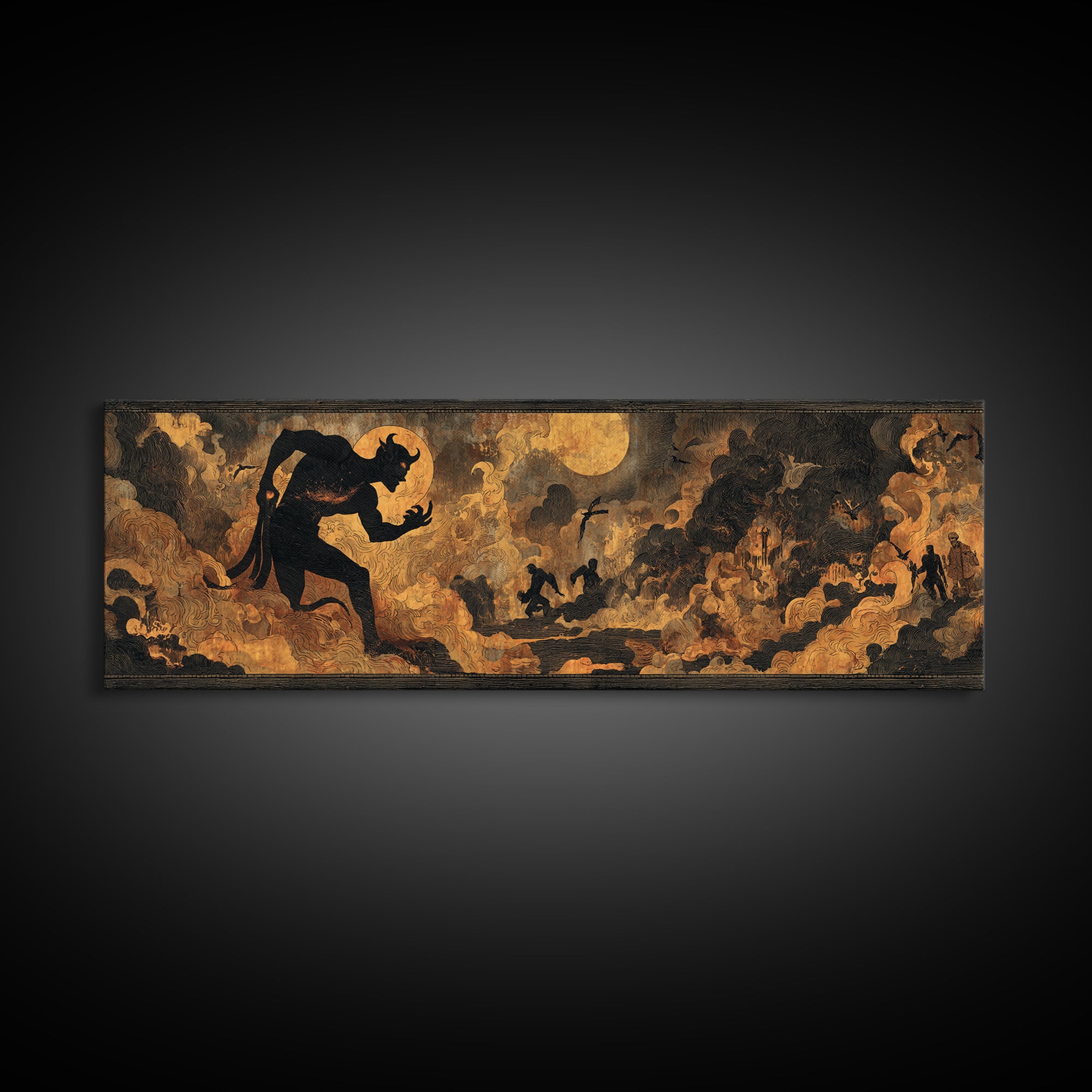 The Volcanic Demon Festival, Dark Symbolist Art, Extra Wide Wall Art, Gothic Horror Wall Art, Framed Canvas Print