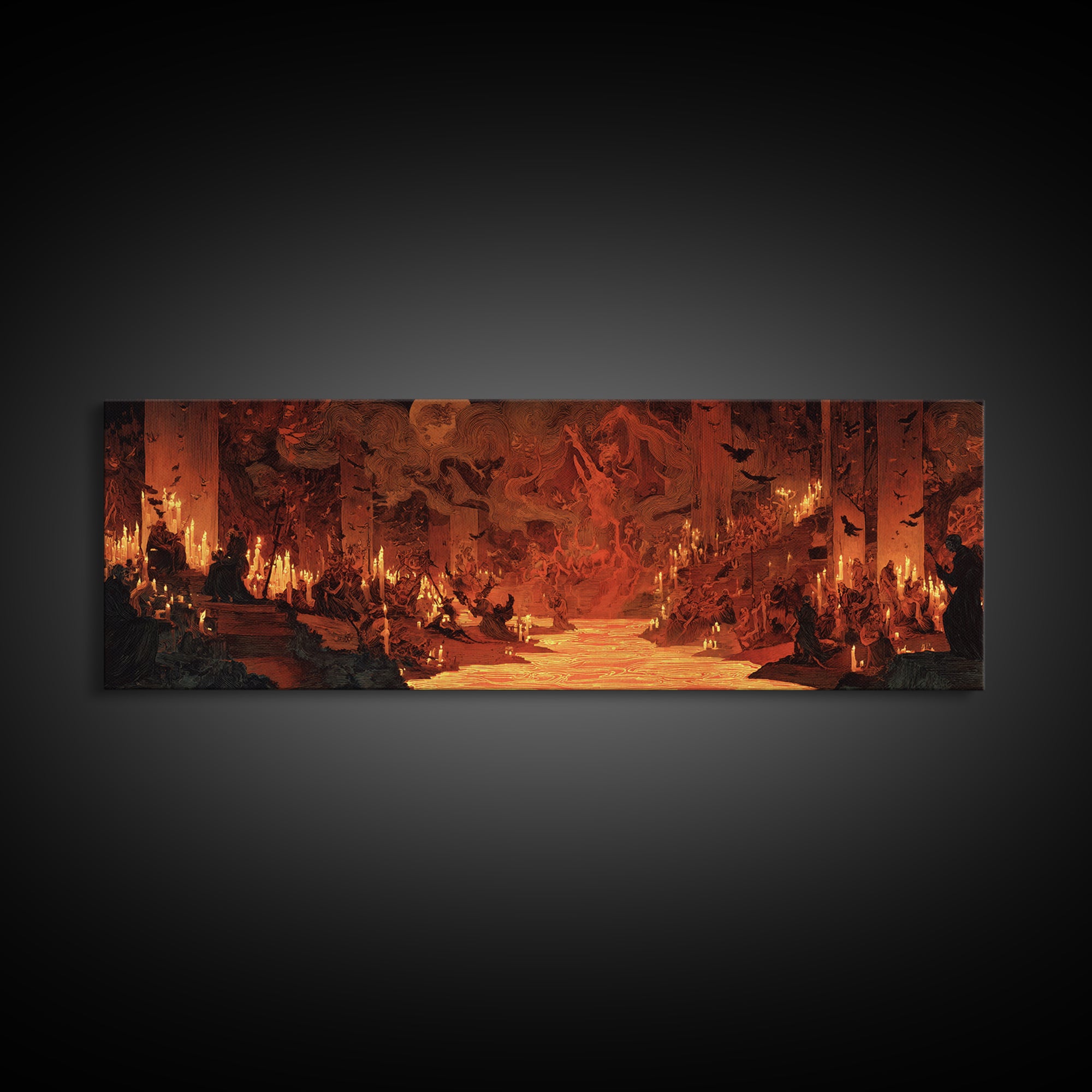 The Volcanic Demon Festival, Expressionist Gothic Art, Extra Wide Wall Art, Dark Fantasy Wall Art, Framed Canvas Print, Halloween Wall Art