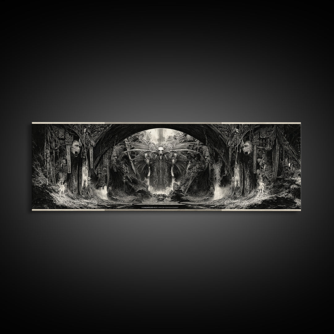 The Volcanic Demon Festival, Biomechanical Horror Art, Extra Wide Wall Art, Gothic Horror Wall Art, Framed Canvas Print, Halloween Wall Art