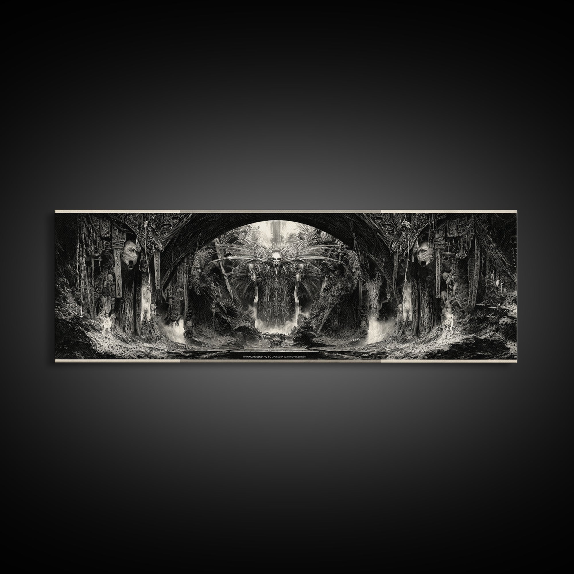 The Volcanic Demon Festival, Biomechanical Horror Art, Extra Wide Wall Art, Gothic Horror Wall Art, Framed Canvas Print, Halloween Wall Art