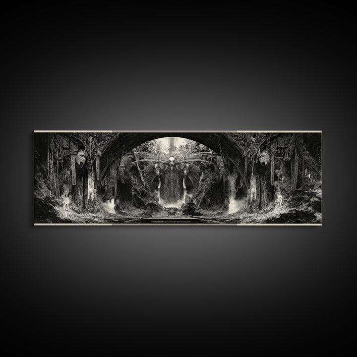 The Volcanic Demon Festival, Biomechanical Horror Art, Extra Wide Wall Art, Gothic Horror Wall Art, Framed Canvas Print, Halloween Wall Art