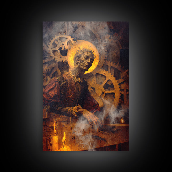 The Clockwork Haunted House, Dark Renaissance Art, Vertical Wall Art, Dark Fantasy Wall Art, Framed Canvas Print, Halloween Decor