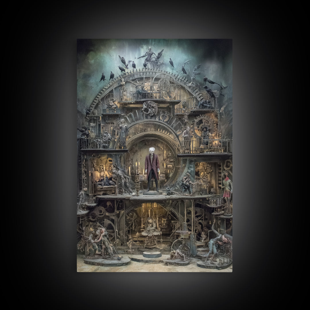 The Clockwork Haunted House, Gothic Nightmare Art, Vertical Wall Art, Macabre Wall Art, Canvas Print, Halloween Wall Art