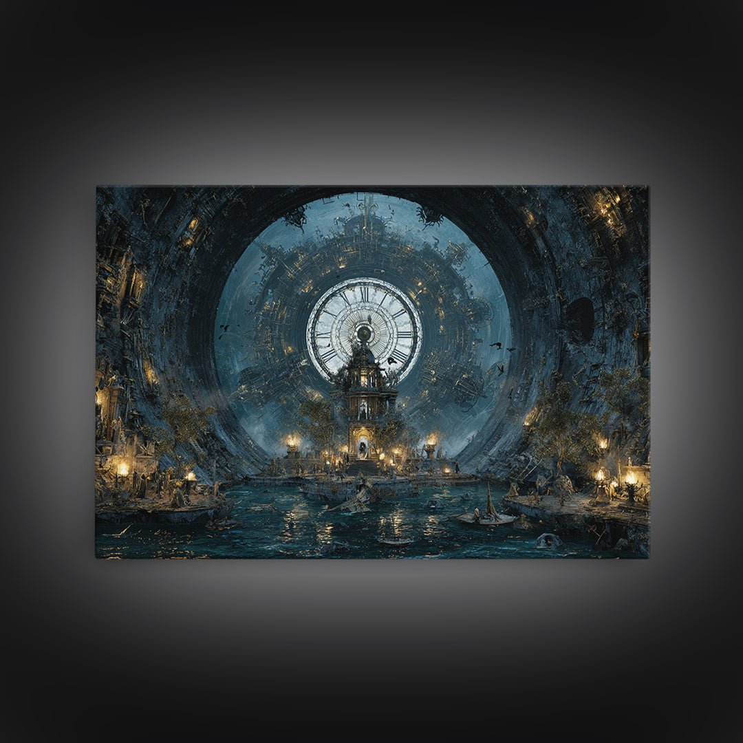 The Clockwork Haunted House, Symbolist Gothic Landscape, Landscape Wall Art, Gothic Horror Wall Art, Framed Canvas Print, Spooky Wall Decor