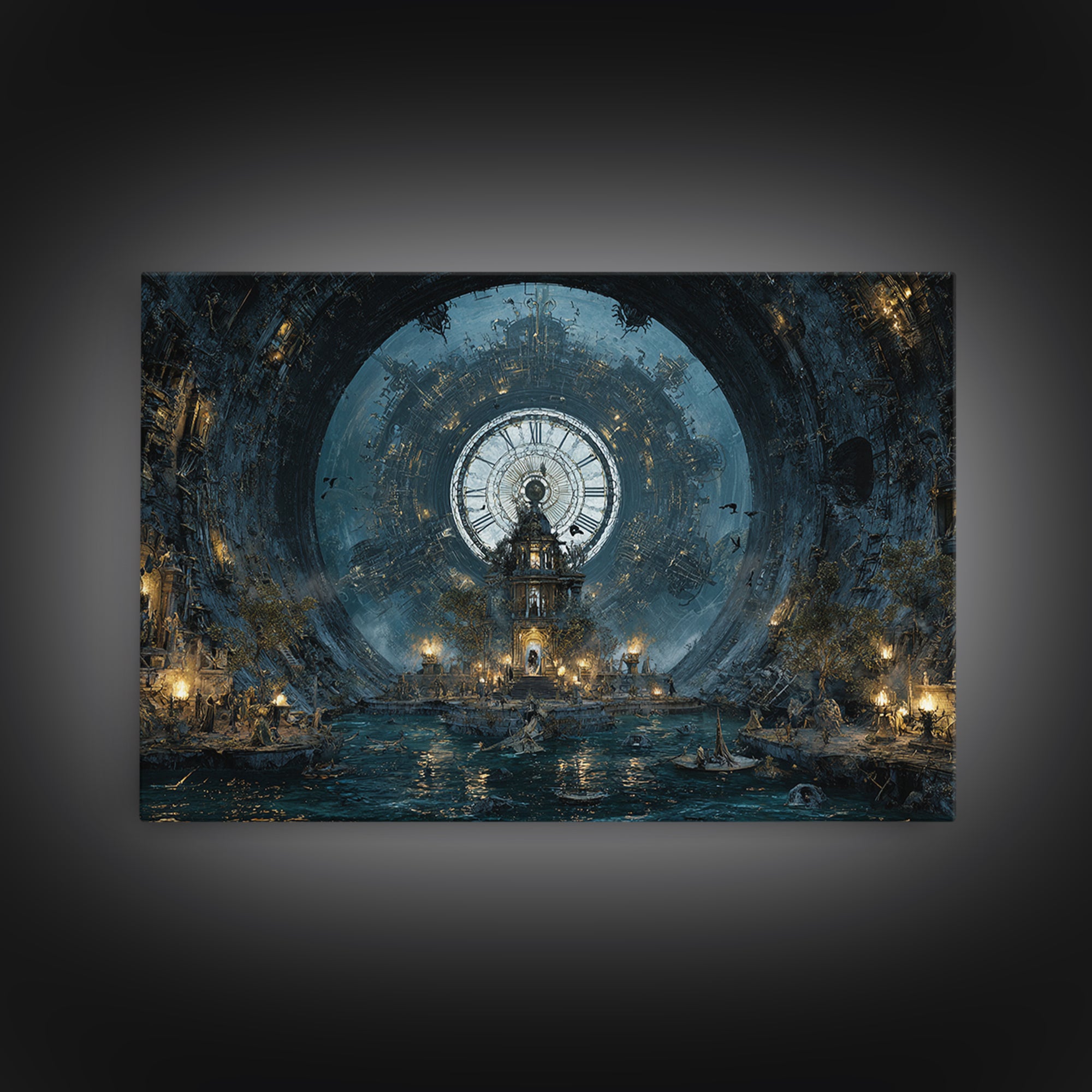 The Clockwork Haunted House, Symbolist Gothic Landscape, Landscape Wall Art, Gothic Horror Wall Art, Framed Canvas Print, Spooky Wall Decor
