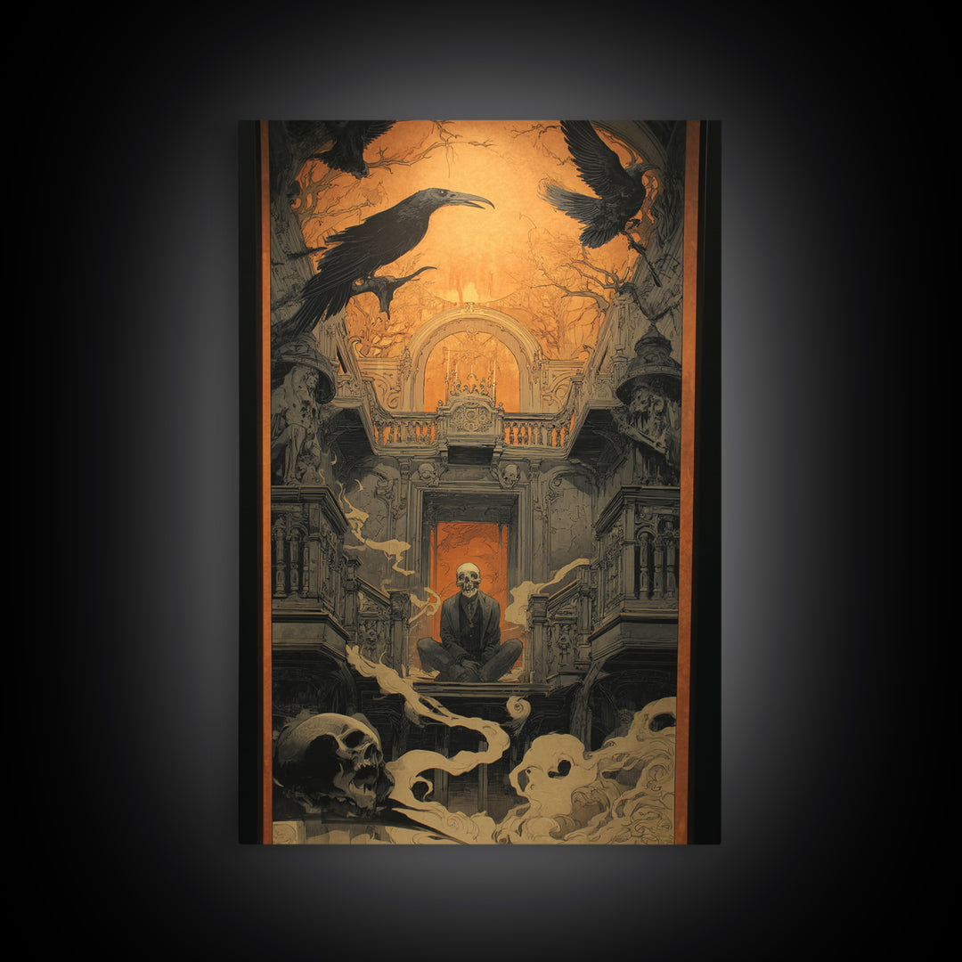 The Clockwork Haunted House, Decadent Gothic Art, Vertical Wall Art, Dark Fantasy Wall Art, Canvas Print, Halloween Wall Art