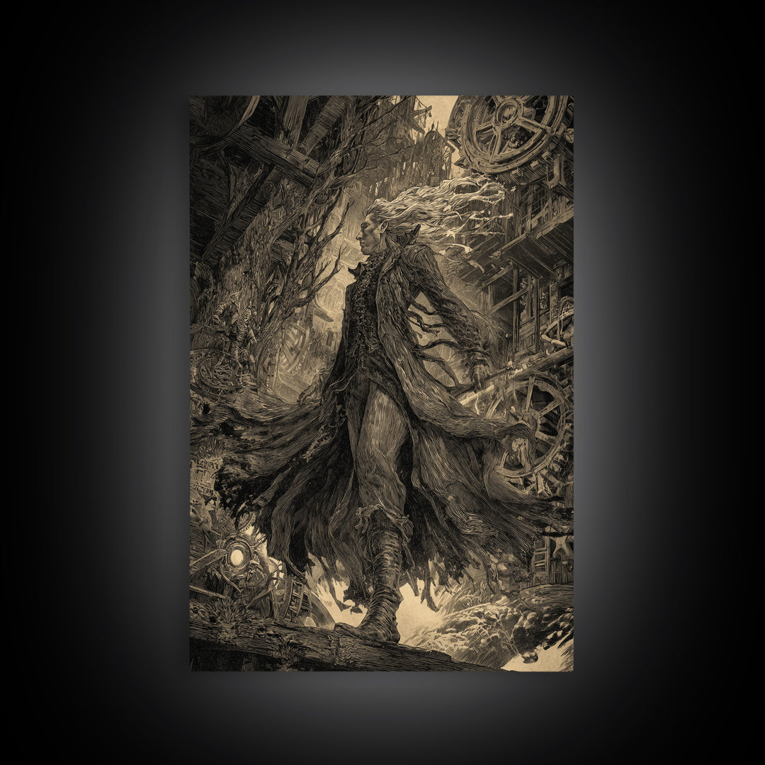 The Clockwork Haunted House, Gothic Storybook Art, Vertical Wall Art, Gothic Horror Wall Art, Canvas Print, Halloween Wall Art