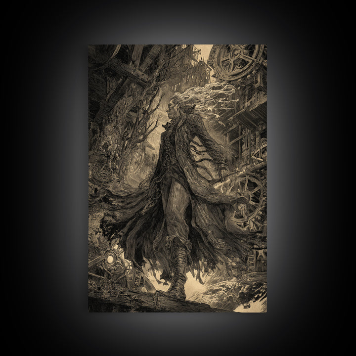The Clockwork Haunted House, Gothic Storybook Art, Vertical Wall Art, Gothic Horror Wall Art, Canvas Print, Halloween Wall Art