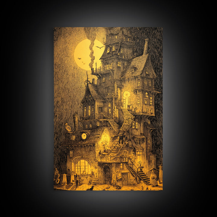 The Clockwork Haunted House, Victorian Macabre Art, Vertical Wall Art, Macabre Wall Art, Canvas Print, Halloween Wall Art