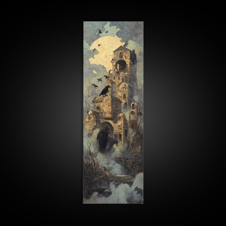 The Clockwork Haunted House, Surreal Apocalyptic Art, Tall Narrow Wall Art, Dark Fantasy Wall Art, Framed Canvas Print