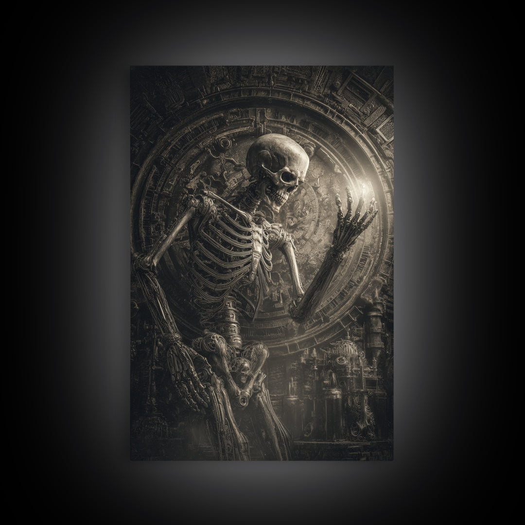 The Clockwork Haunted House, Biomechanical Horror Art, Vertical Wall Art, Dark Fantasy Wall Art, Framed Canvas Print, Halloween Wall Art