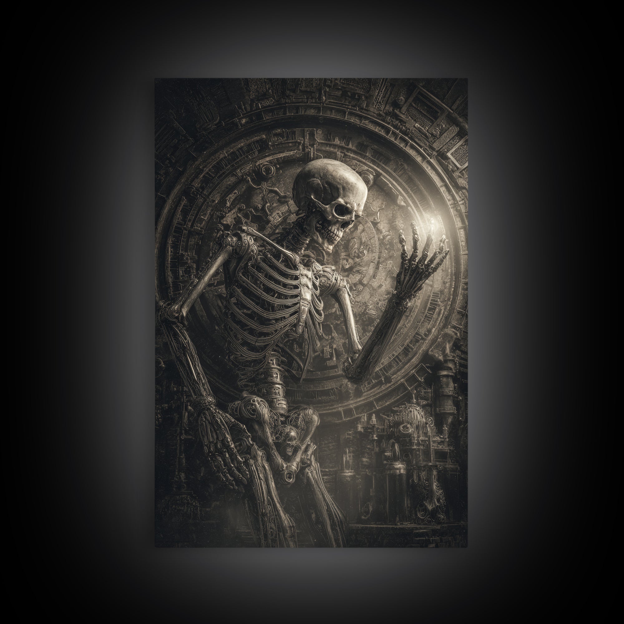 The Clockwork Haunted House, Biomechanical Horror Art, Vertical Wall Art, Dark Fantasy Wall Art, Framed Canvas Print, Halloween Wall Art