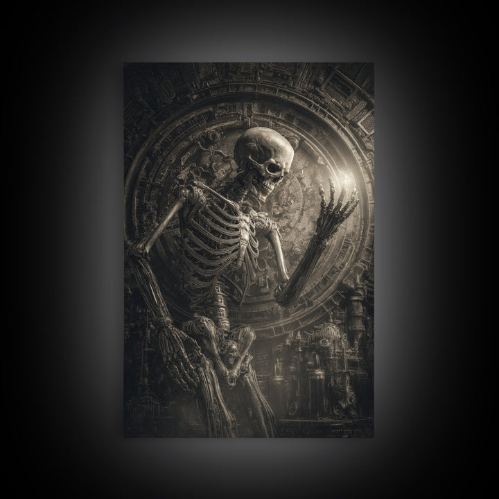 The Clockwork Haunted House, Biomechanical Horror Art, Vertical Wall Art, Dark Fantasy Wall Art, Framed Canvas Print, Halloween Wall Art